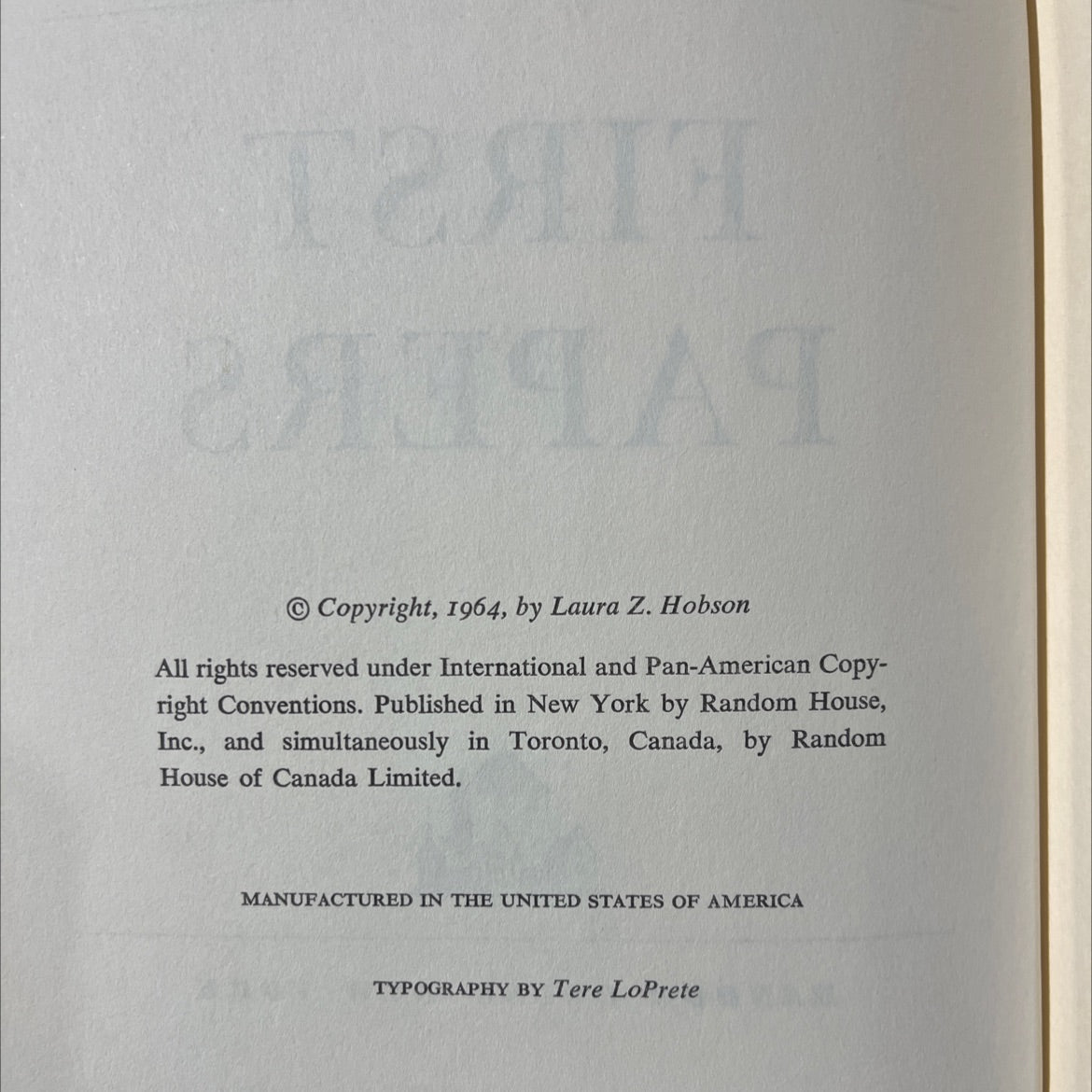 papers book, by laura z. hobson, 1964 Hardcover image 3