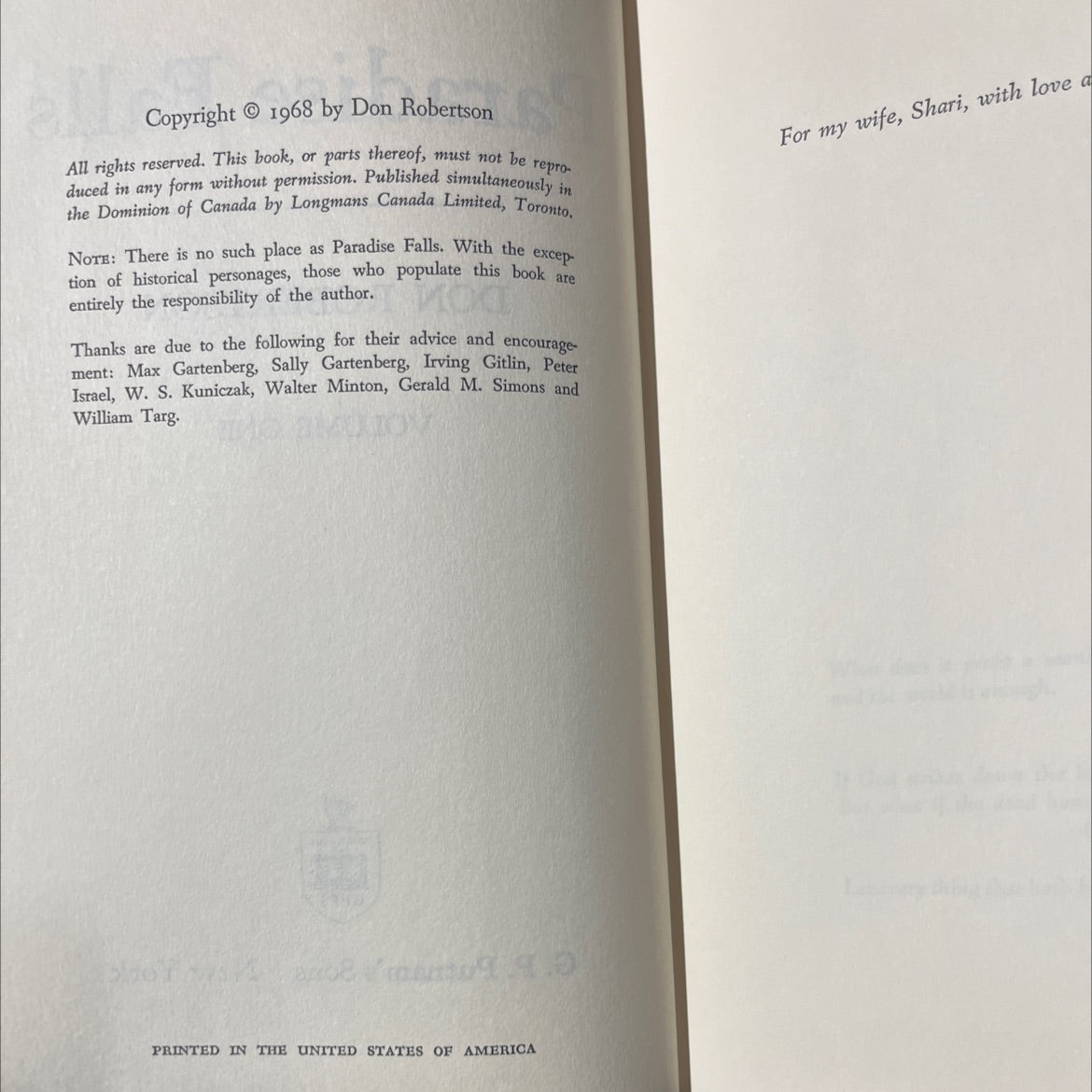 paradise falls book, by don robertson, 1968 Hardcover image 3