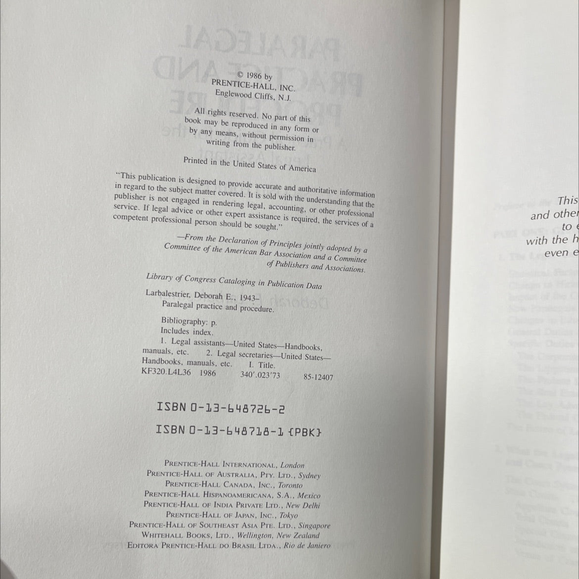 paralegal practice and procedure a practical guide for the legal assistant book, by Deborah E. Larbalestrier, 1986 image 3
