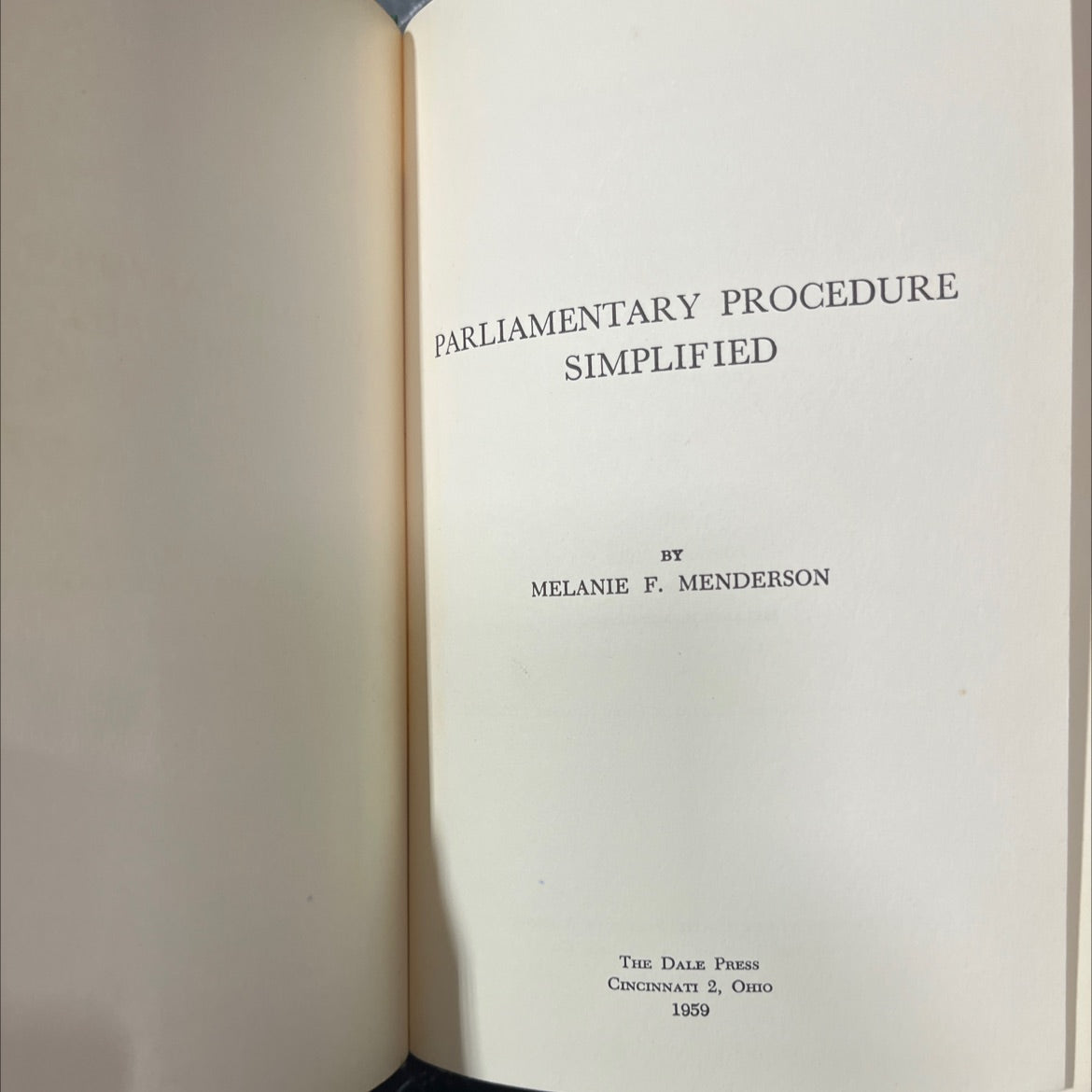 parliamentary procedure simplified book, by melanie f. menderson, 1959 Hardcover image 2
