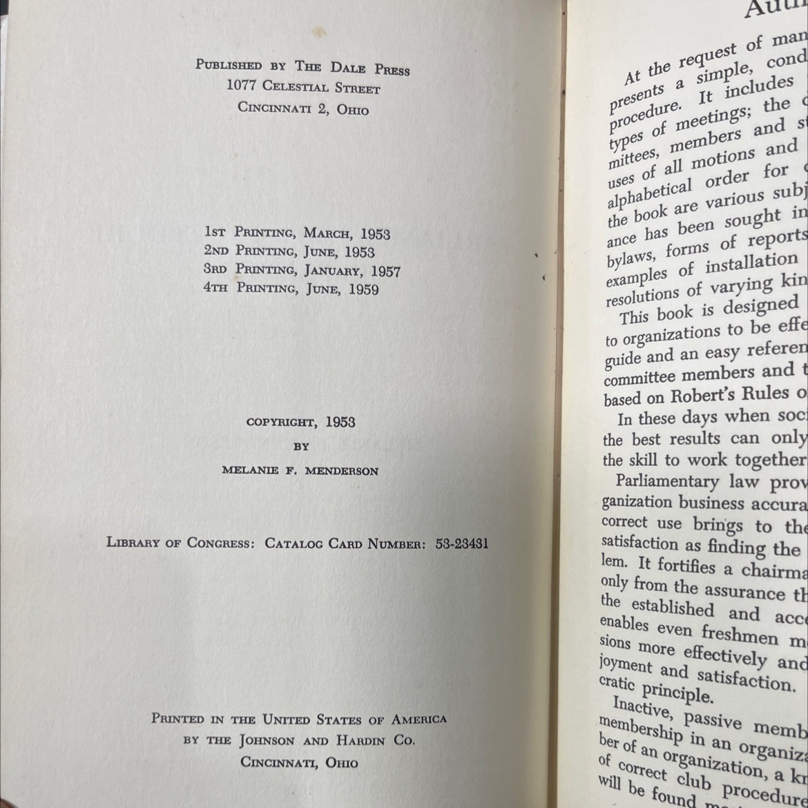 parliamentary procedure simplified book, by melanie f. menderson, 1959 Hardcover image 3