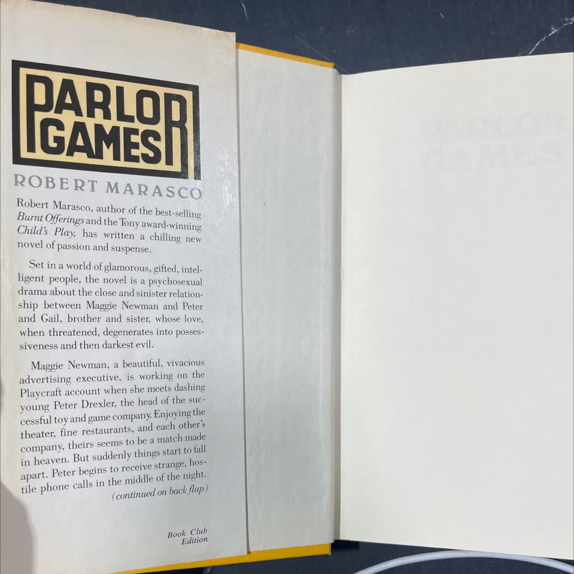parlor games book, by Robert Marasco, 1979 Hardcover image 4