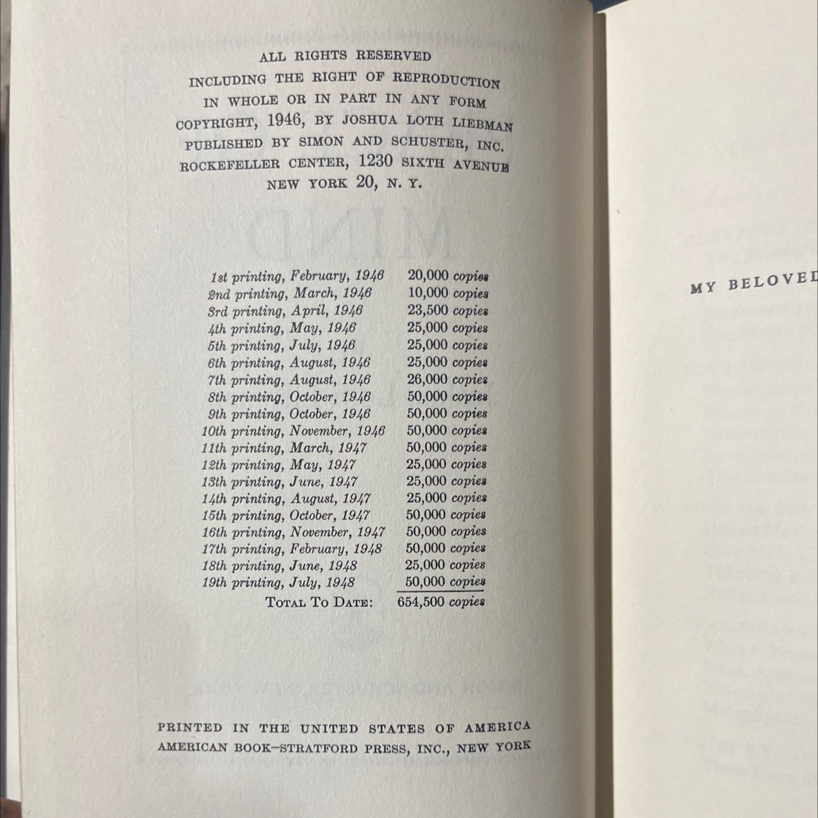 peace of mind book, by Joshua Loth Liebman, 1948 Hardcover image 3