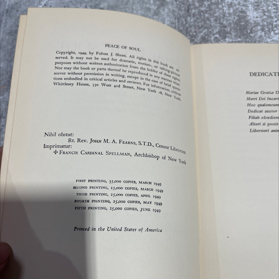 peace of soul book, by fulton j. sheen, ph.d., d.d., 1949 Hardcover image 3