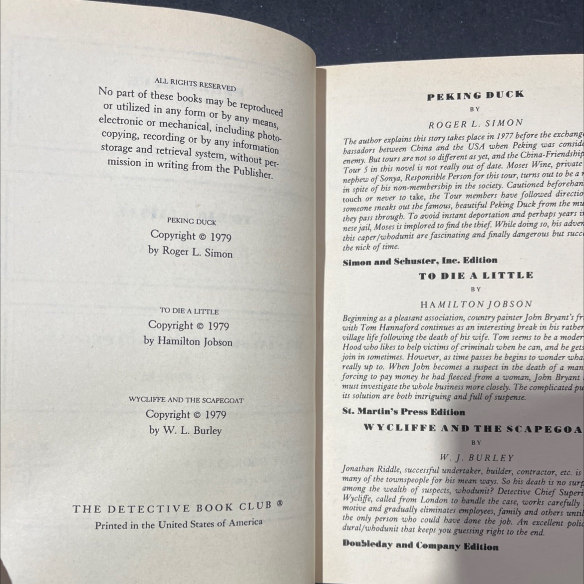 peking duck book, by Roger L. Simon, 1979 Hardcover image 3