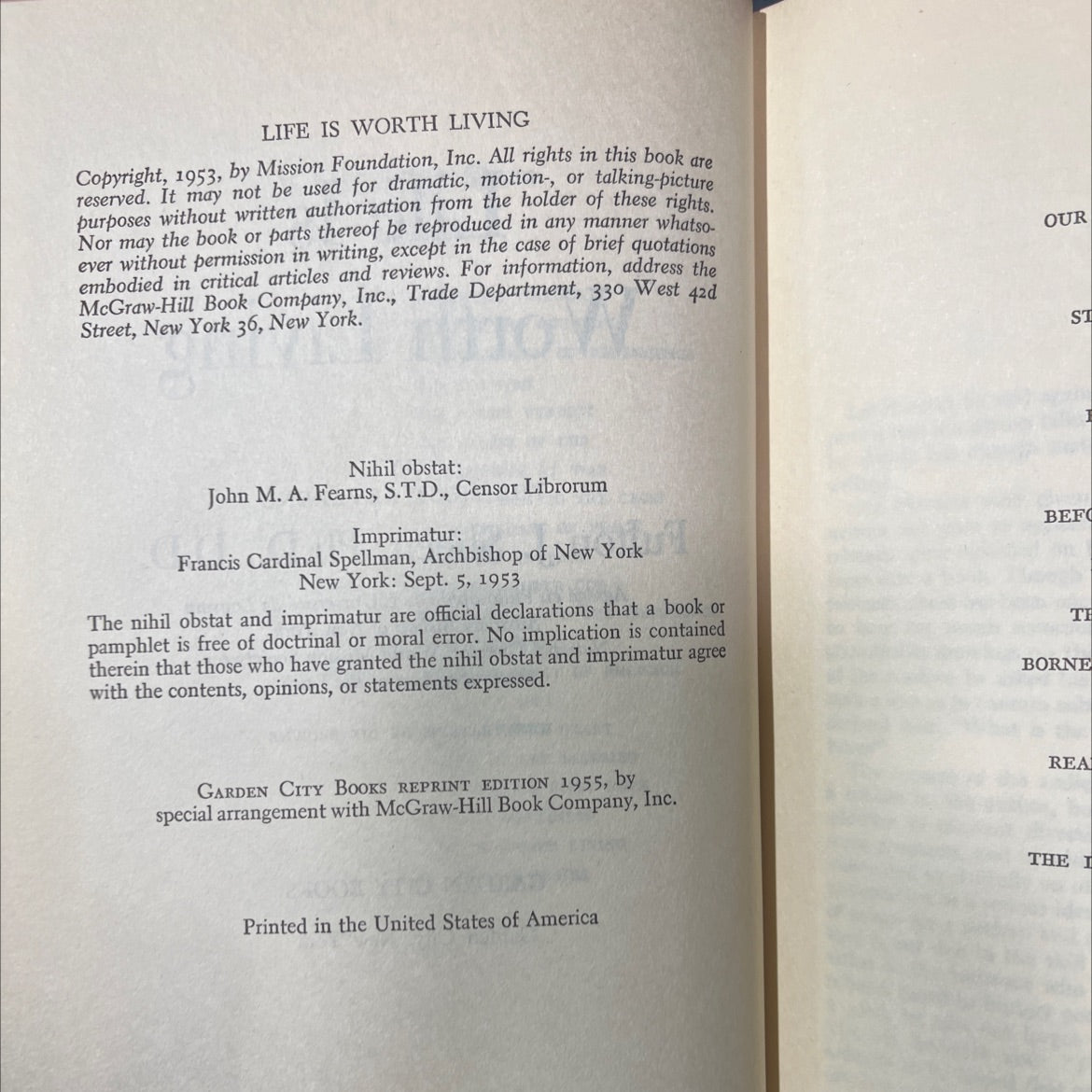 pendence life is worth living book, by Fulton J. Sheen, 1953 Hardcover image 3