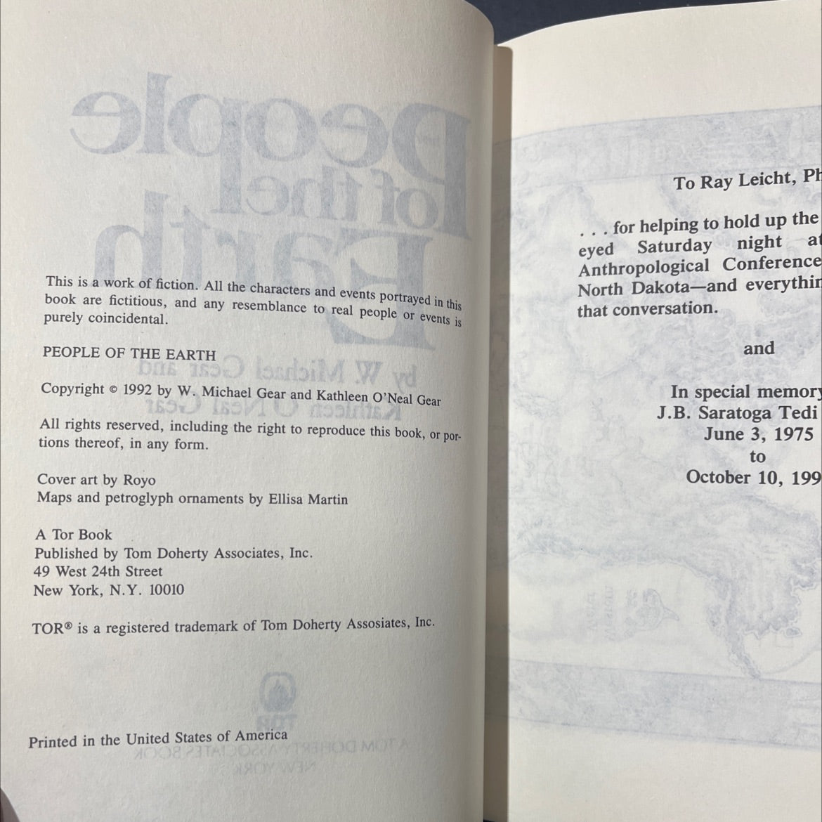 people of the earth book, by W. Michael Gear, Kathleen O'Neal Gear, 1992 Hardcover image 3
