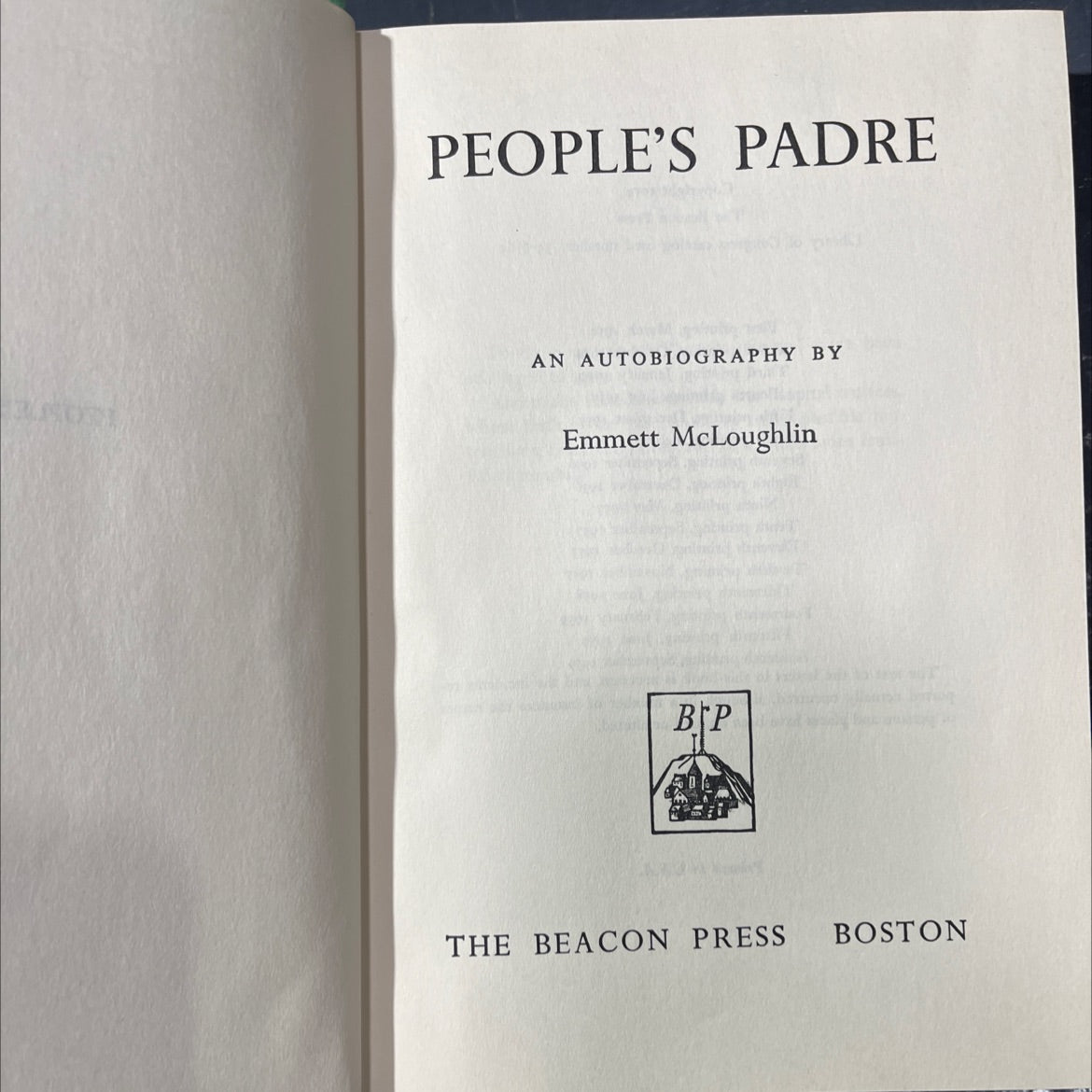 people's padre an autobiography book, by Emmett McLoughlin, 1959 Hardcover image 2