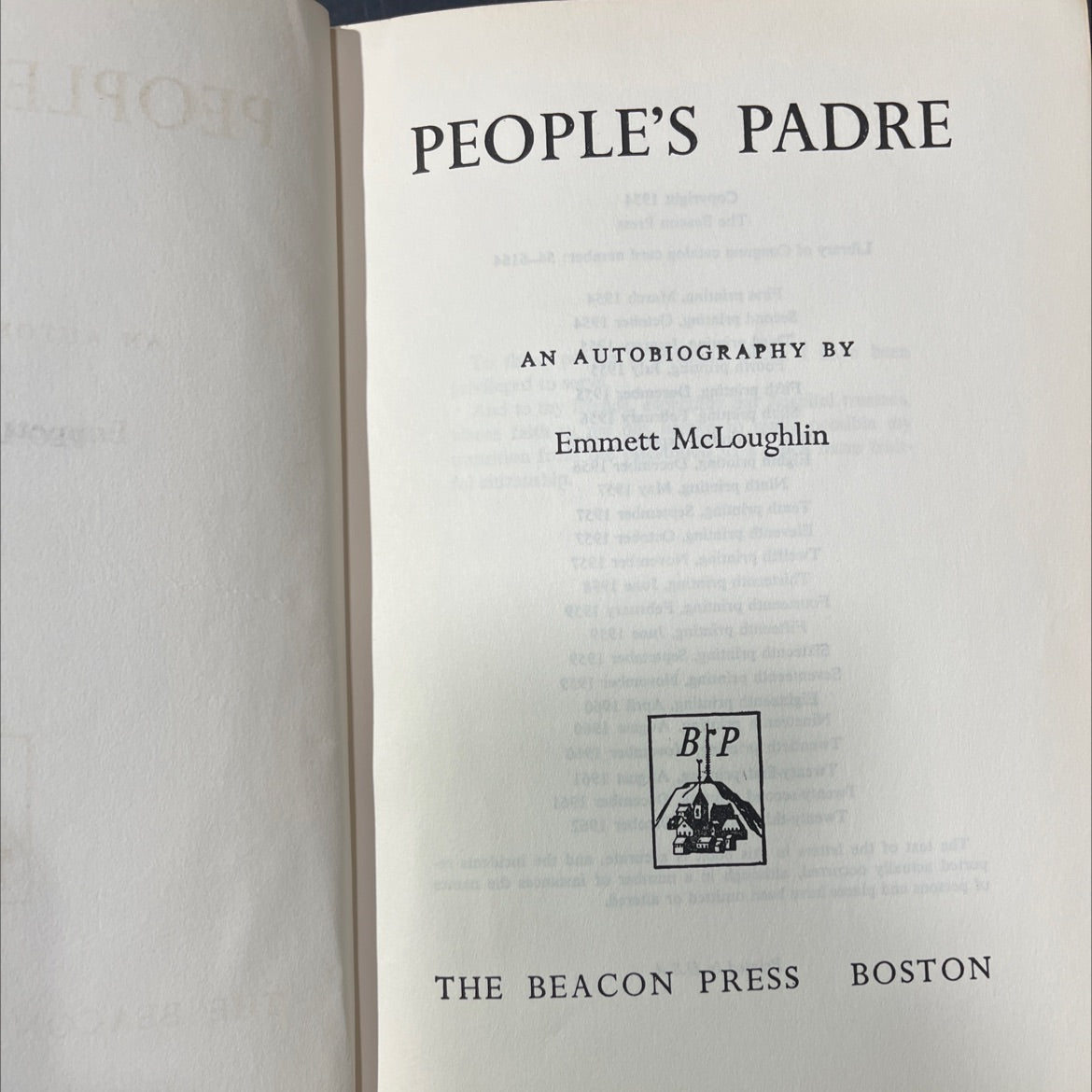 people's padre an autobiography book, by Emmett McLoughlin, 1962 Hardcover image 2
