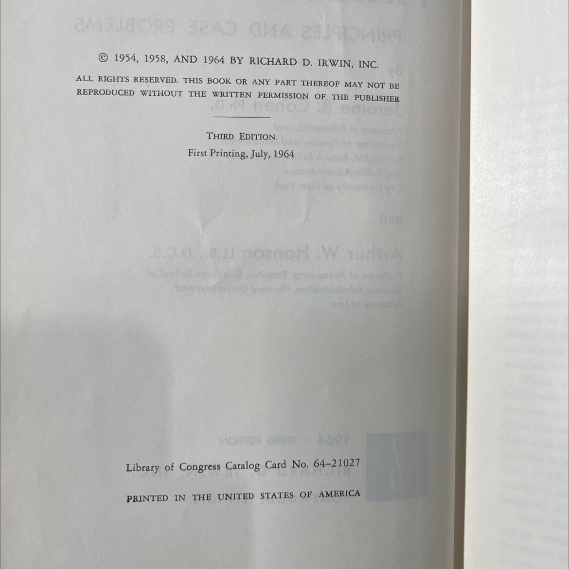 personal finance principles and case problems book, by Jerome B. Cohen, Arthur W. Hanson, 1964 Hardcover image 3
