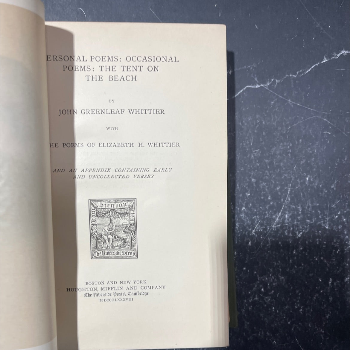 personal poems: occasional poems: the tent on the beach book, by john greenleaf whittier, 1888 Hardcover image 2