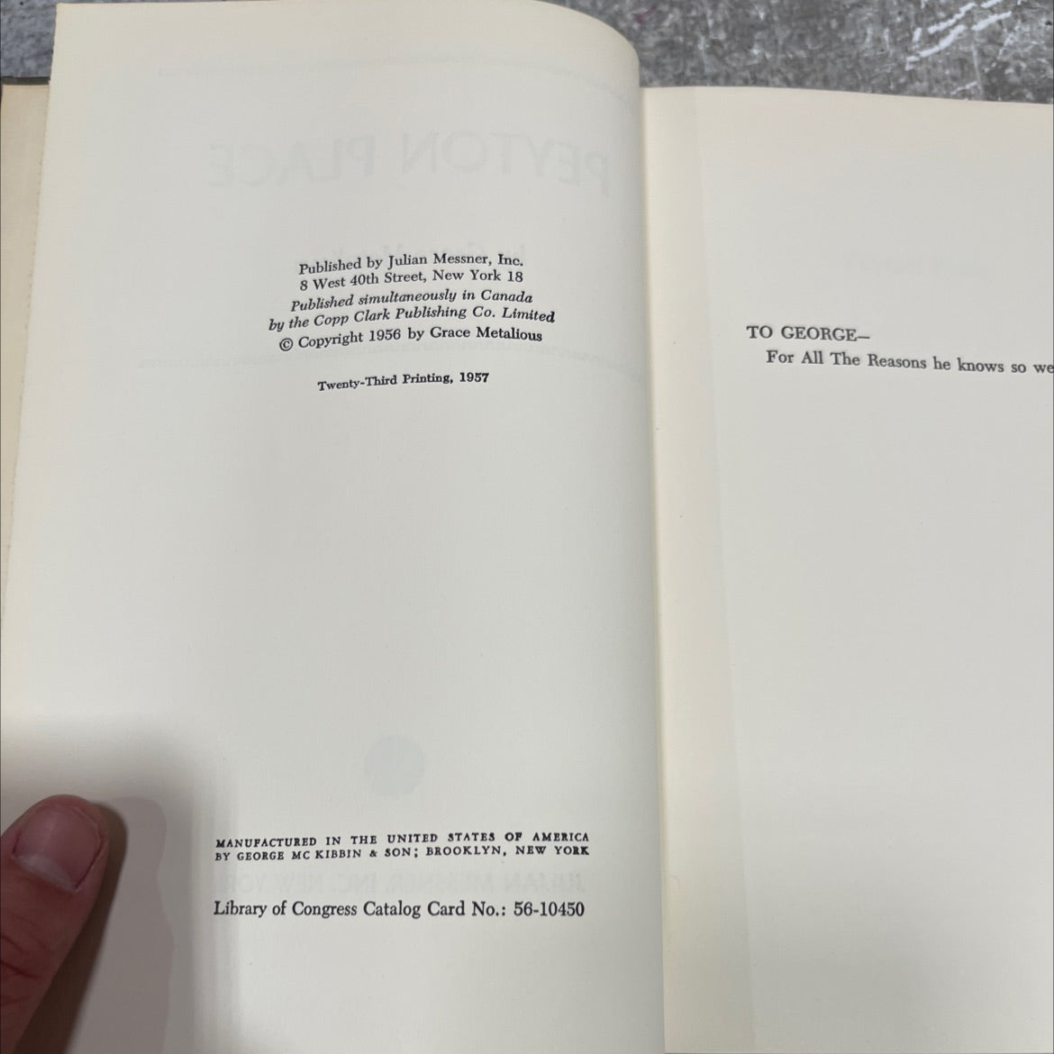 peyton place book, by grace metalious, 1957 Hardcover image 3