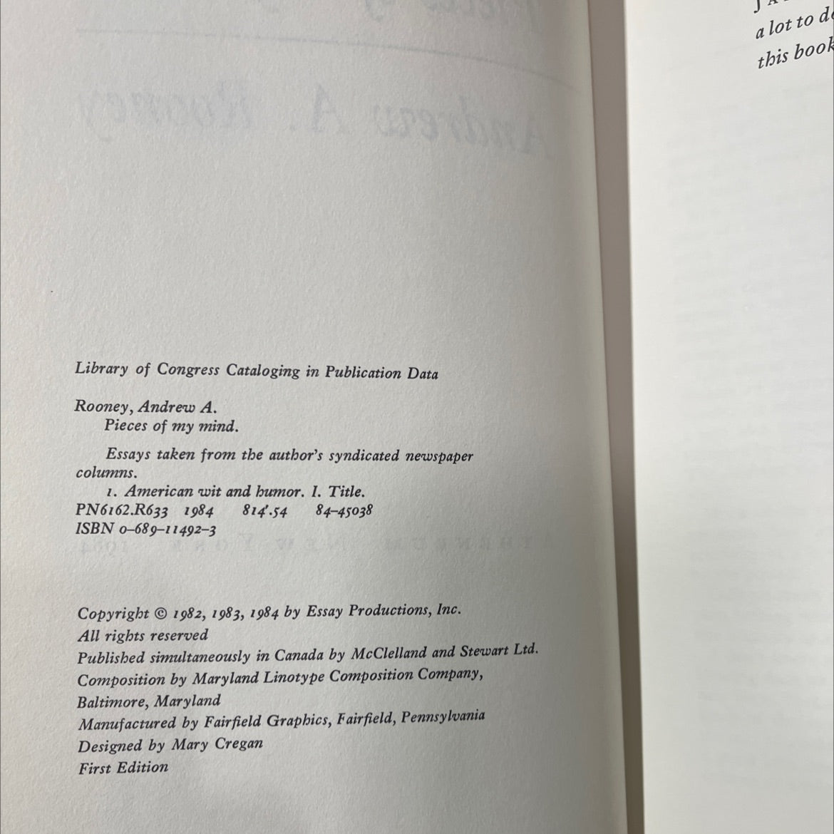 pieces of my mind book, by andrew a. rooney, 1984 Hardcover image 3