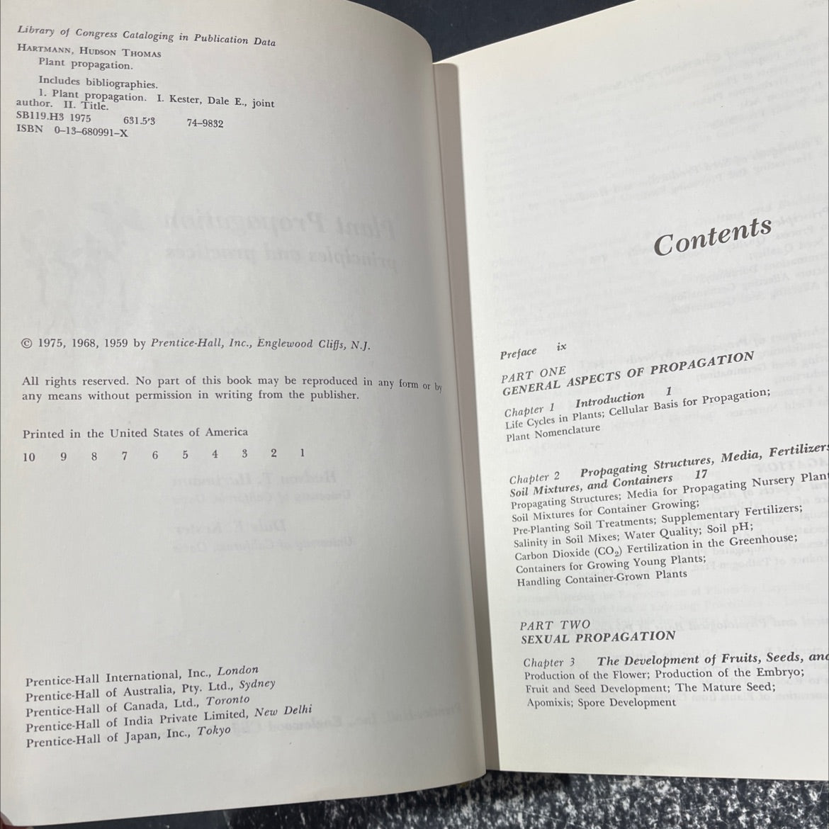 plant propagation principles and practices book, by hudson t. hartmann, dale e. kester, 1975 Hardcover image 3