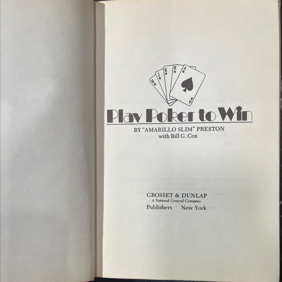 play poker to win book, by \"amarillo slim\" preston, 1973 Hardcover image 2
