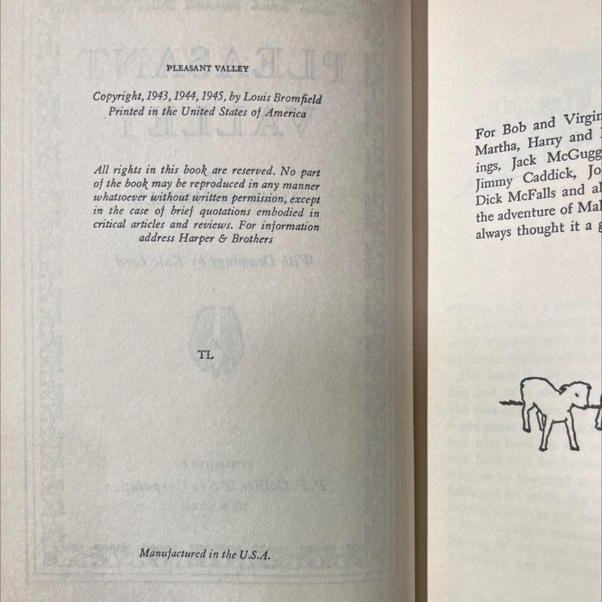 pleasant valley book, by louis bromfield, 1945 Hardcover image 3