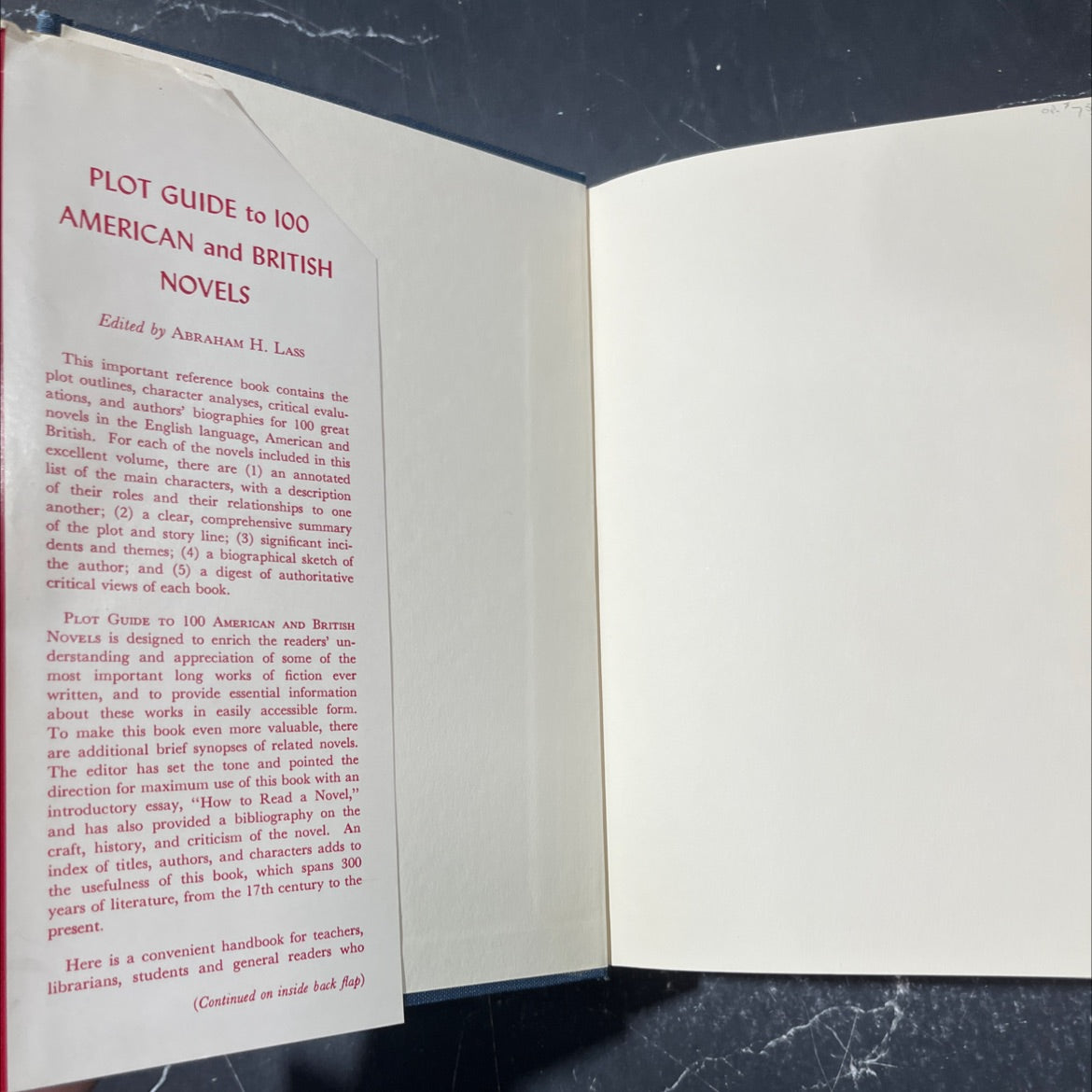 plot guide to 100 american and british novels book, by abraham h. lass, 1971 Hardcover image 4