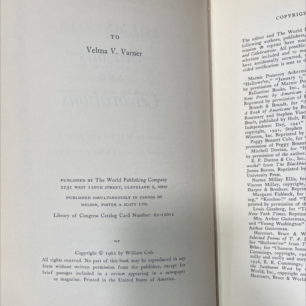 poems for seasons and celebrations book, by William Cole, 1961 Hardcover image 3