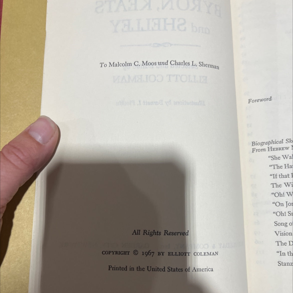 poems of byron, keats and shelley emot book, by elliott coleman, 1967 Hardcover image 3