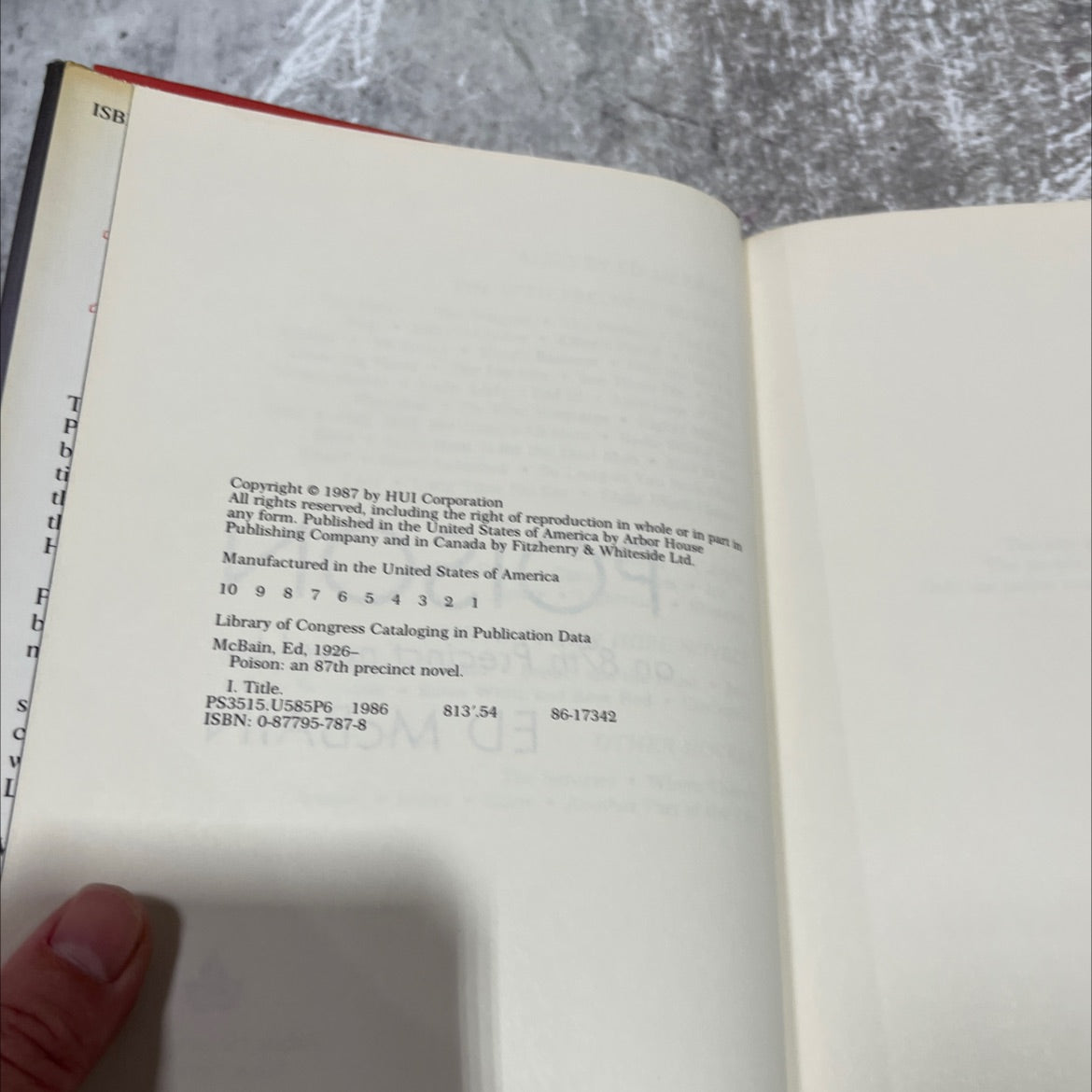 poison book, by ed mcbain, 1987 Hardcover image 3