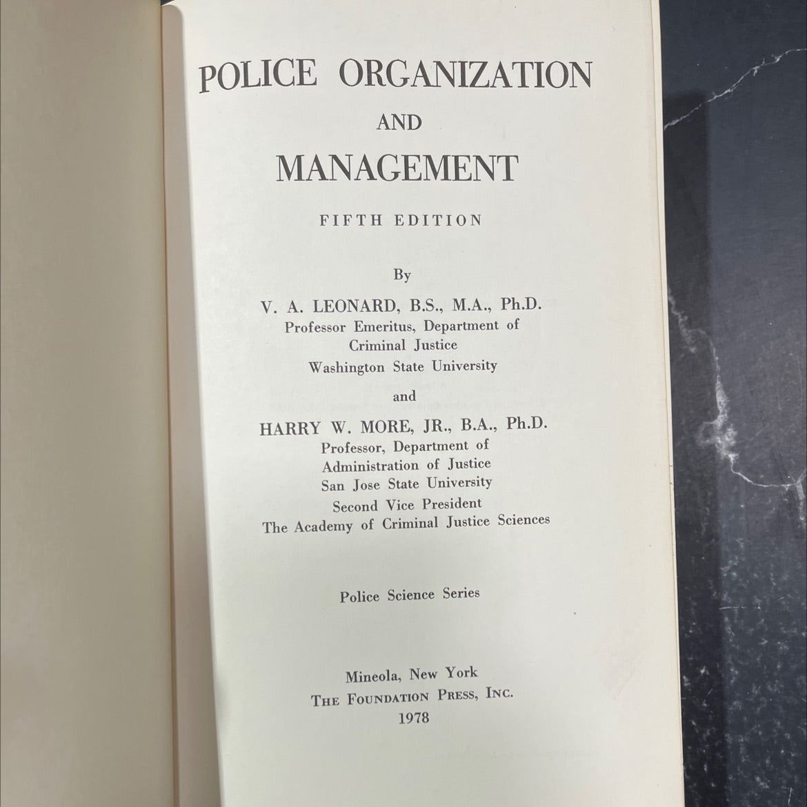 police organization and management book, by v. a. leonard, harry w. more, jr., 1978 Hardcover image 2