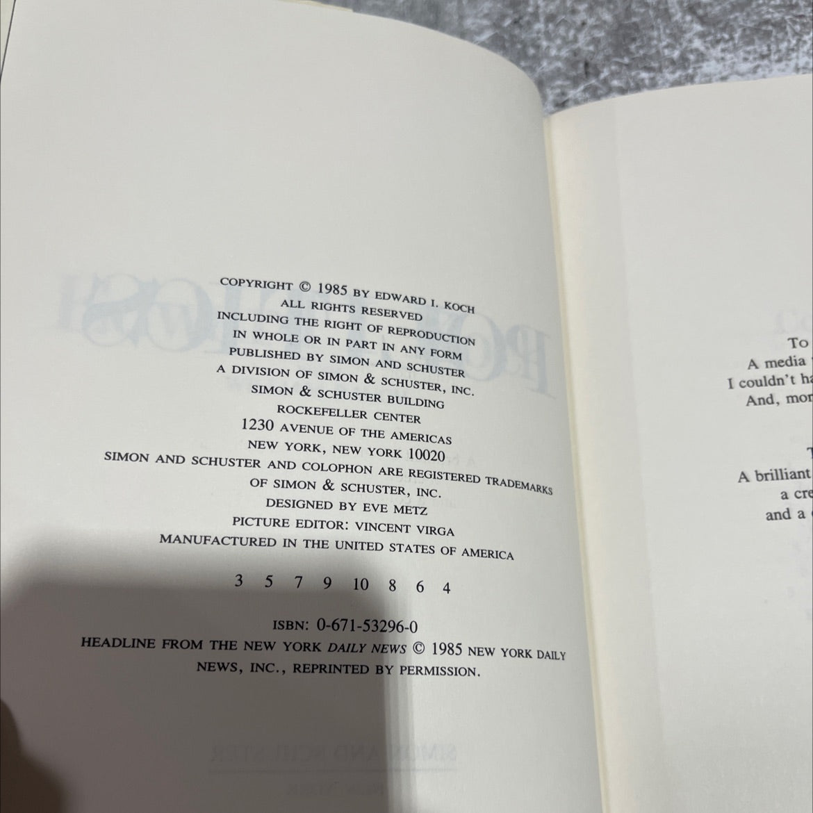 politics book, by edward i. koch, 1985 Hardcover image 3