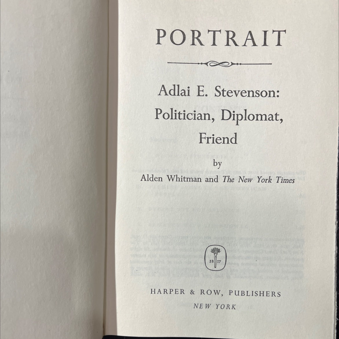 portrait adlai e. stevenson: politician, diplomat, friend book, by alden whitman, 1965 Hardcover image 2