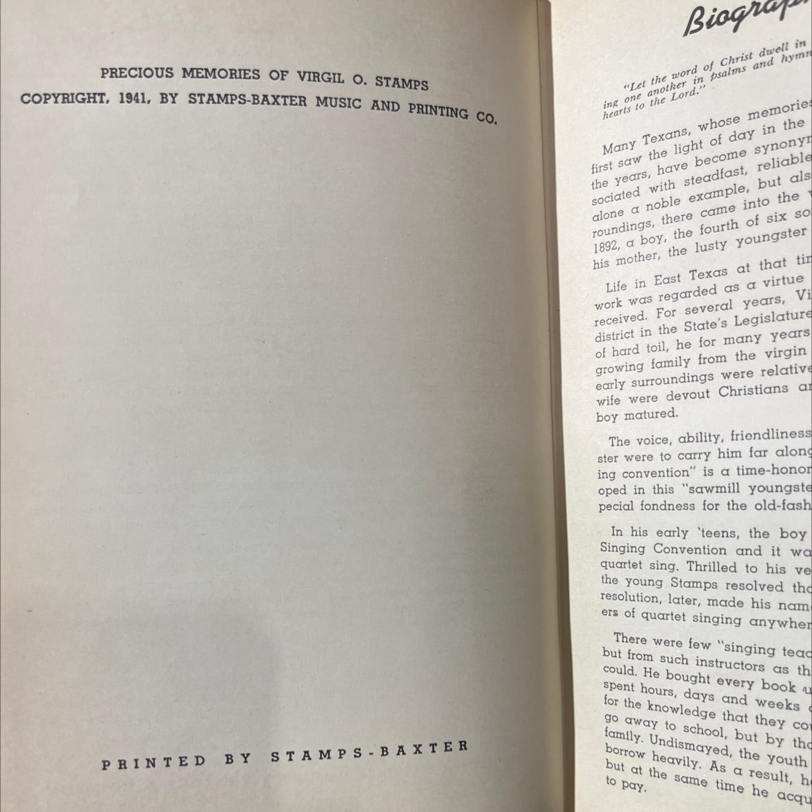 precious memories of virgil o. stamps book, by unknown, 1941 Hardcover image 3