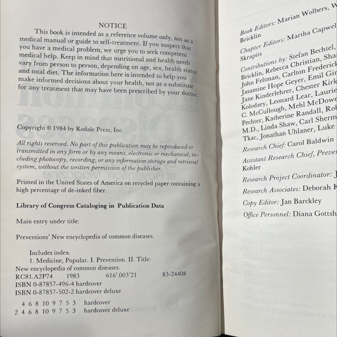 prevention's new encyclopedia of common diseases book, by editors of prevention magazine, 1984 Hardcover image 3