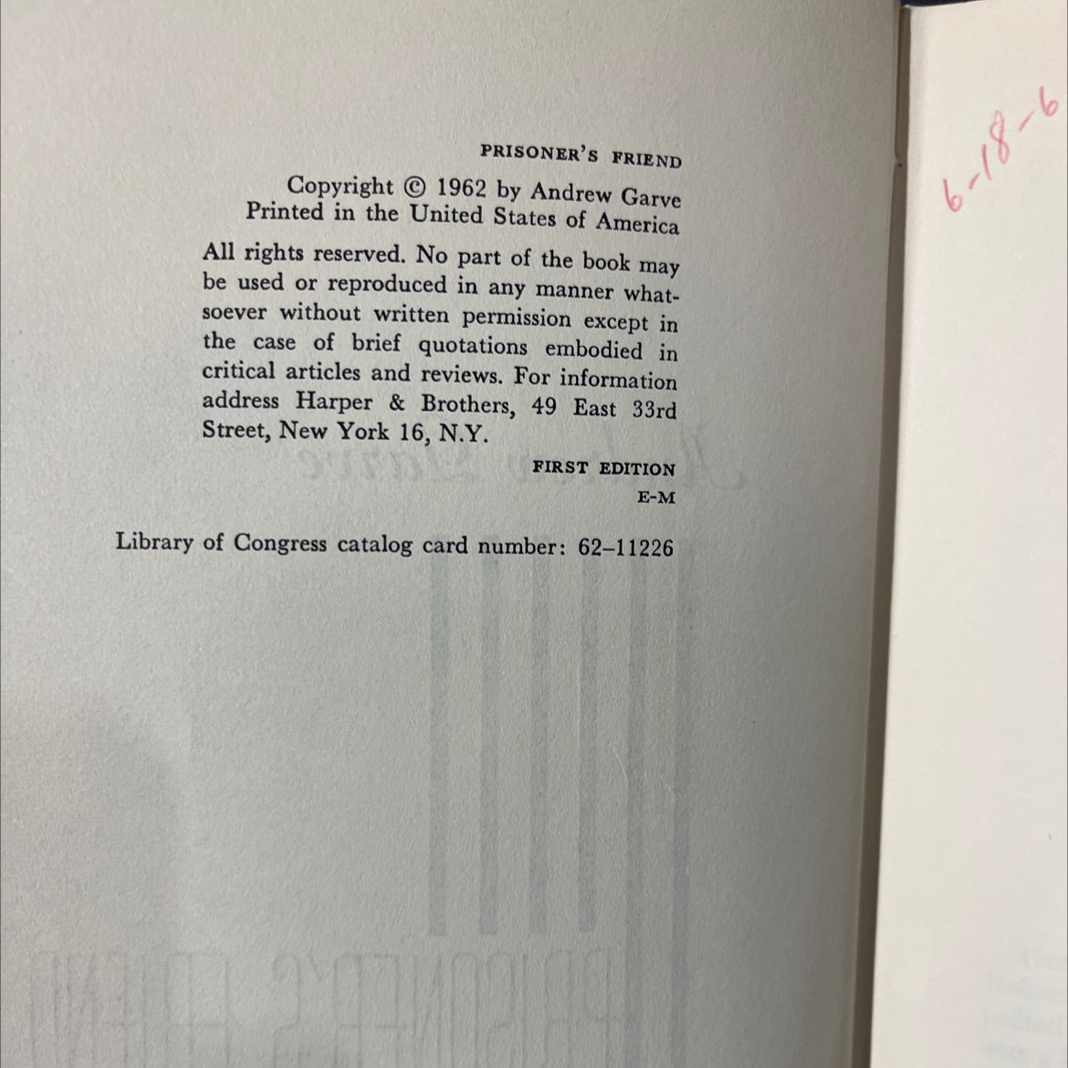 prisoner’s friend book, by Andrew Garve, 1962 Hardcover image 3