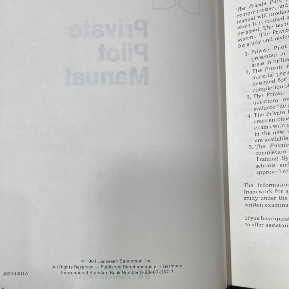 private pilot manual book, by jeppesen sanderson, 1981 Hardcover image 3
