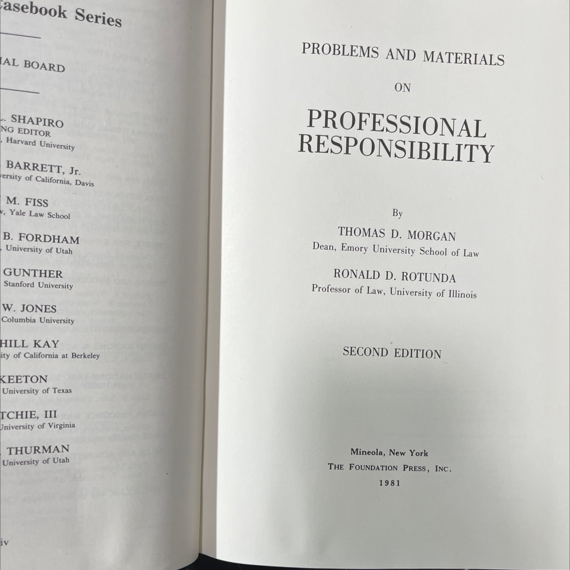 problems and materials on professional responsibility book, by thomas d. morgan, ronald d. rotunda, 1981 Hardcover image 2