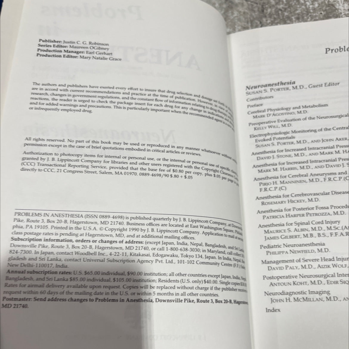 problems in anesthesia volume 4 number 1 march 1990 neuroanesthesia book, by susan s. porter, md, 1990 Hardcover image 3