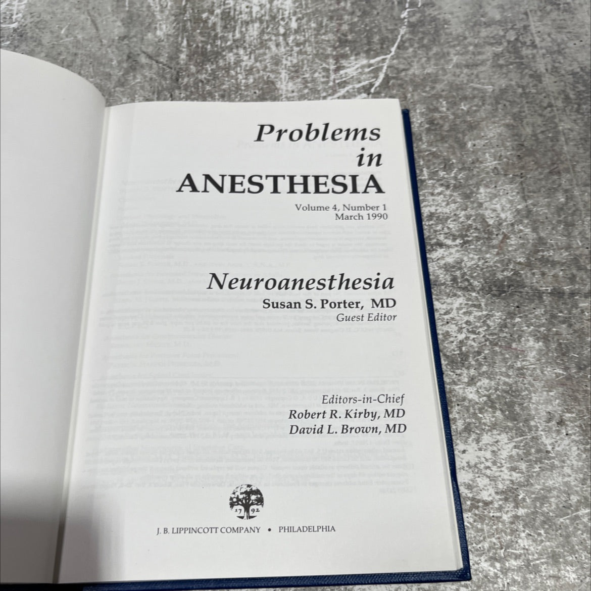 problems in anesthesia volume 4 number 1 march 1990 neuroanesthesia book, by susan s. porter, md, 1990 Hardcover image 2