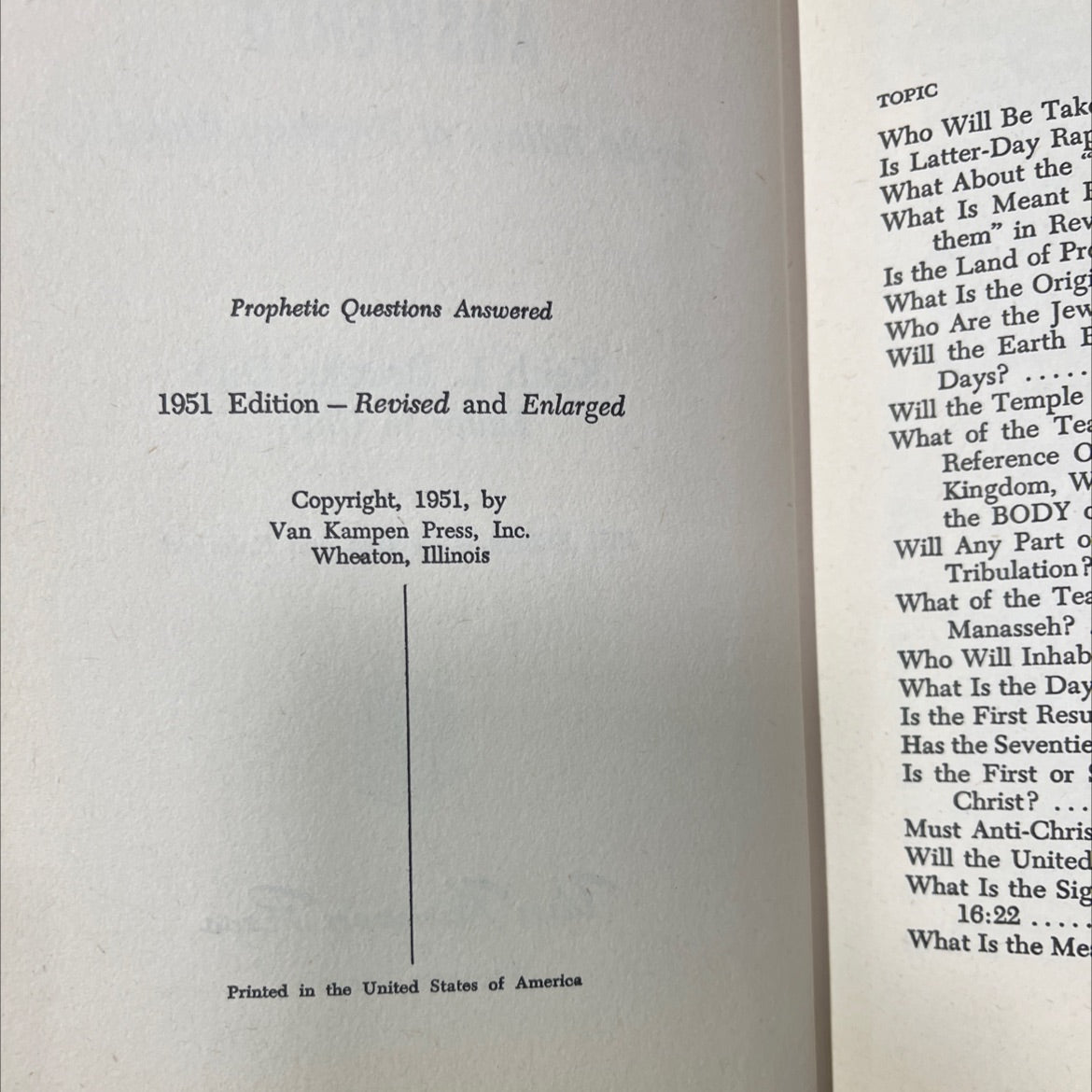 prophetic questions answered book, by editors of prophecy monthly, 1951 Hardcover image 3