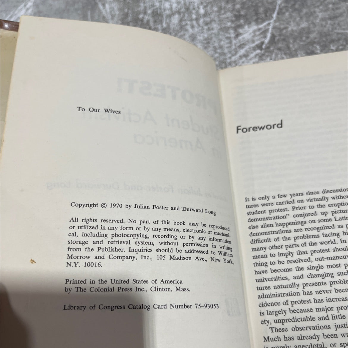protest! student activism in america book, by julian foster and durward long, 1970 Hardcover image 3