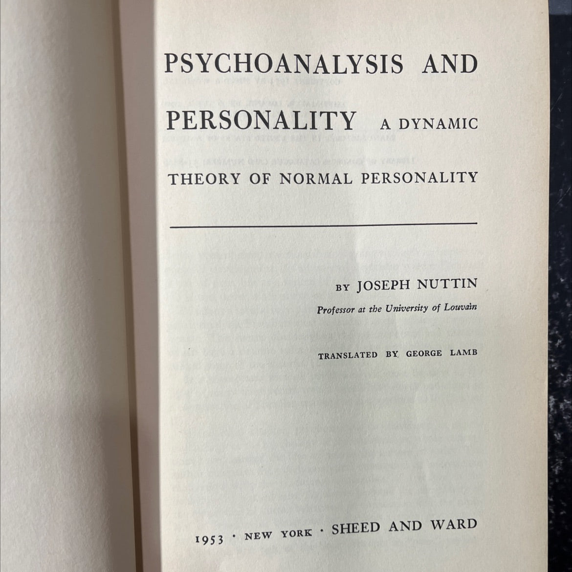 psychoanalysis and personality a dynamic theory of normal personality book, by joseph nuttin, 1953 Hardcover image 2