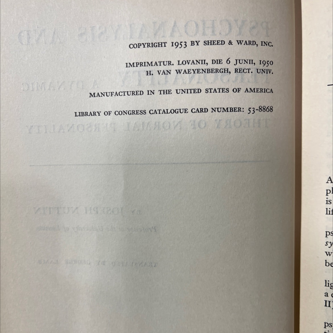 psychoanalysis and personality a dynamic theory of normal personality book, by joseph nuttin, 1953 Hardcover image 3
