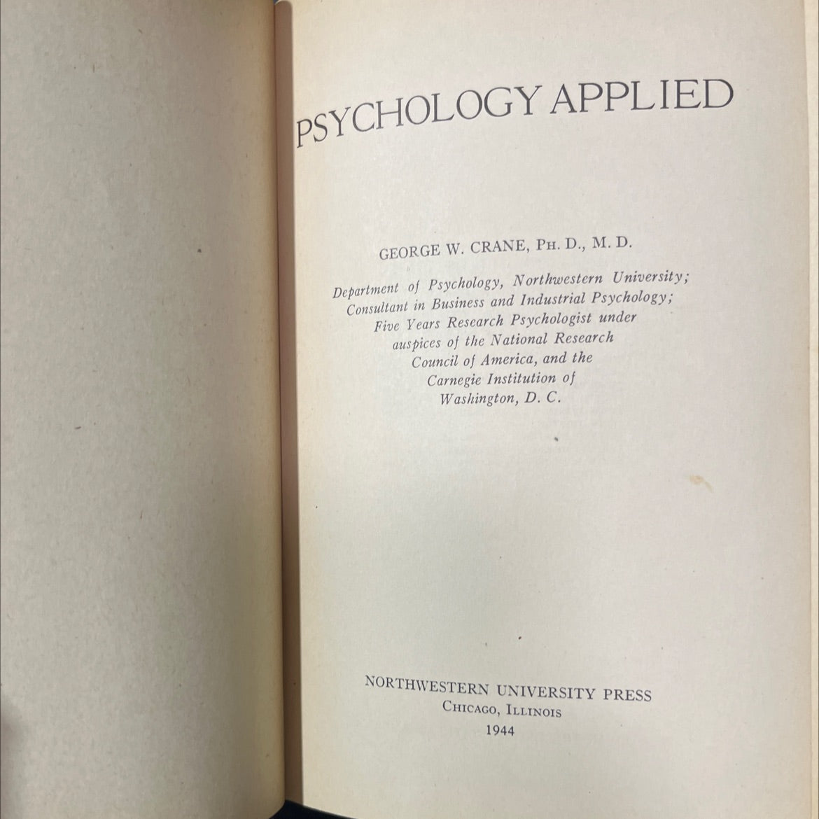 psychology applied book, by george w. crane, 1944 Hardcover image 2