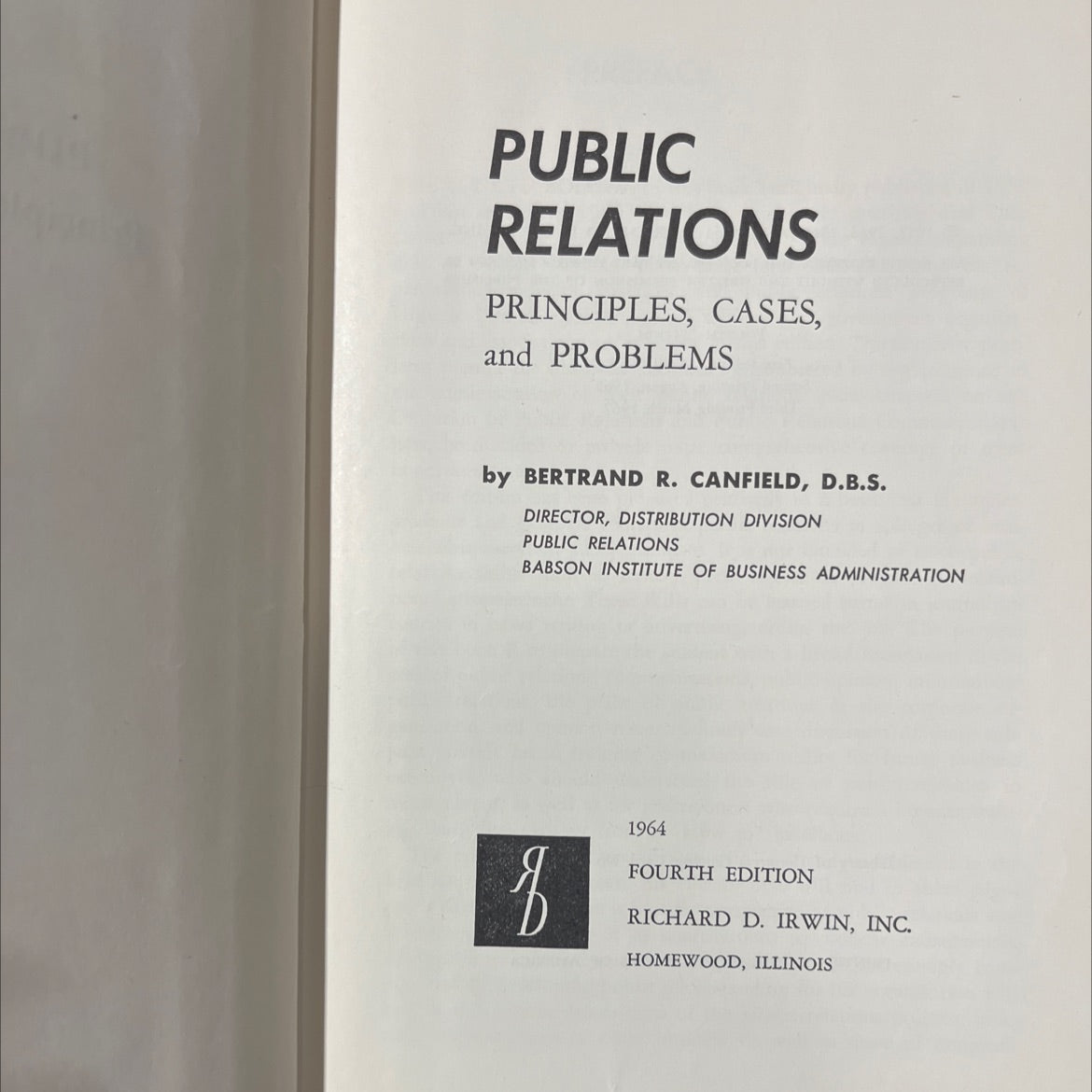 public relations principles, cases, and problems book, by bertrand r. canfield, 1964 Hardcover image 2