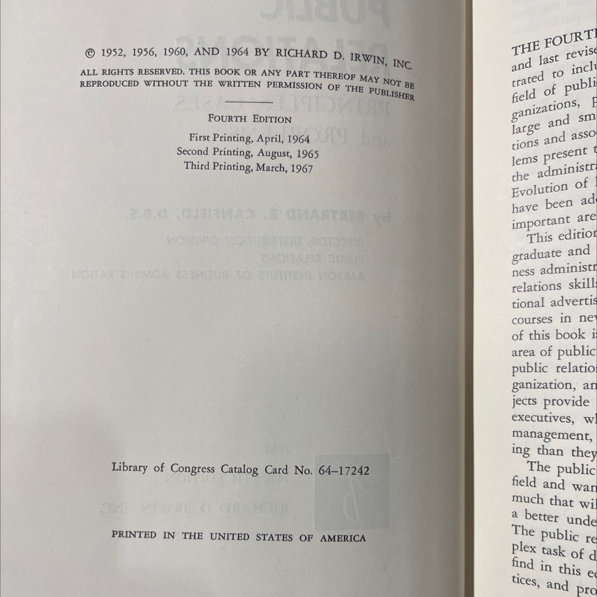 public relations principles, cases, and problems book, by bertrand r. canfield, 1964 Hardcover image 3