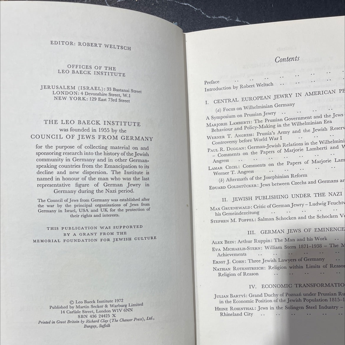 publications of the leo baeck institute year book xvii book, by robert weltsch, 1972 Hardcover image 3