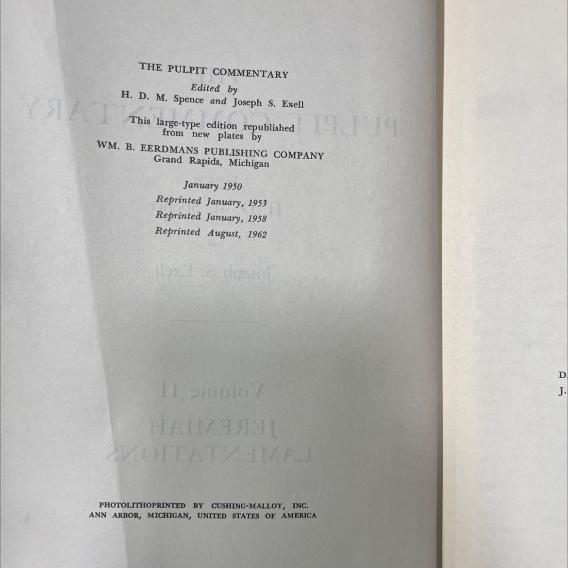 pulpit commentary on jeremiah and lamentations book, by h. d. m. spence, joseph s. exell, 1958 Hardcover image 3