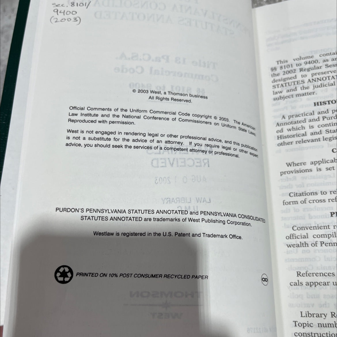 purdon's pennsylvania consolidated statutes annotated title 13 pa.c.s.a. commercial code §§ 8101 to 9400 book, by image 3