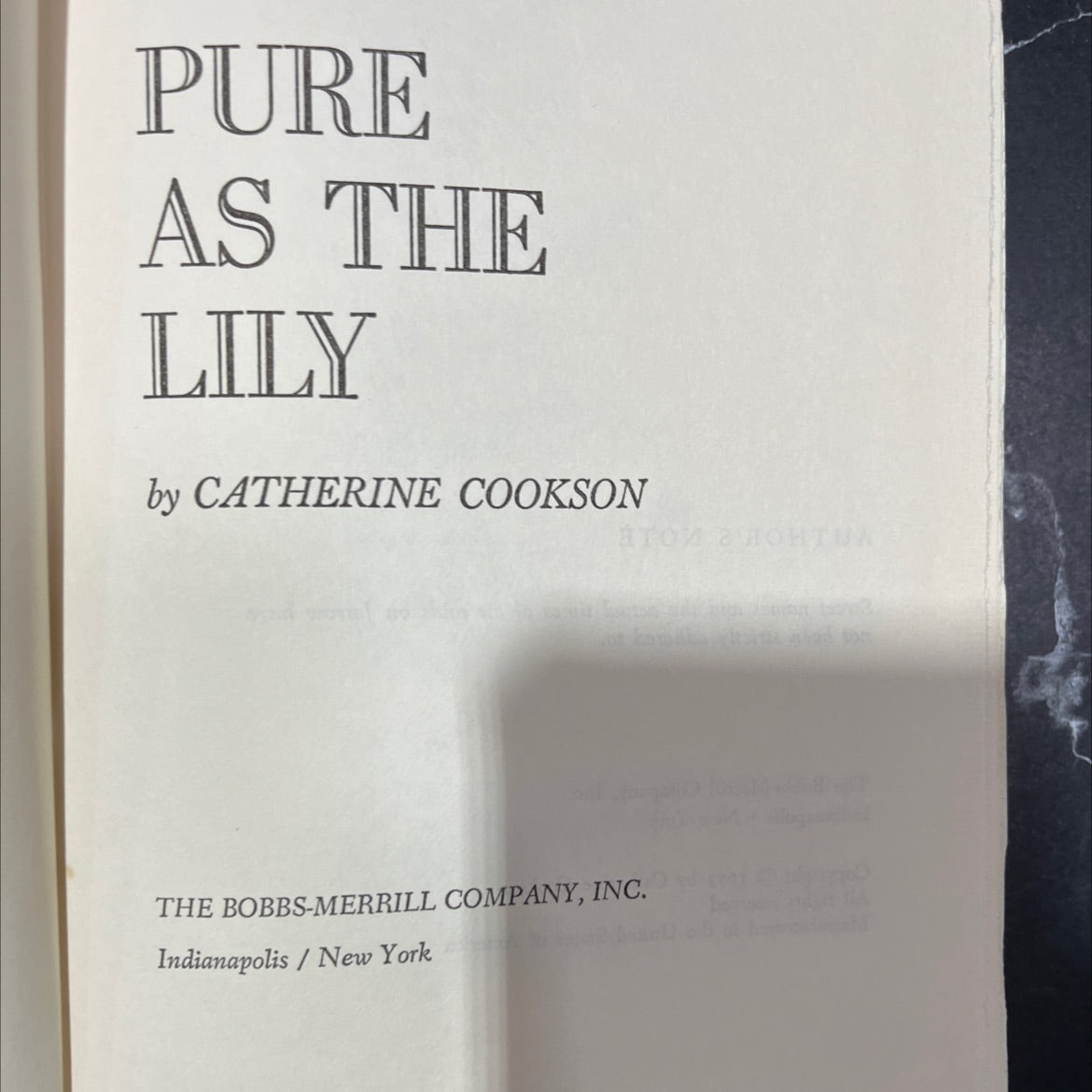 pure as the lily book, by catherine cookson, 1973 Hardcover image 2