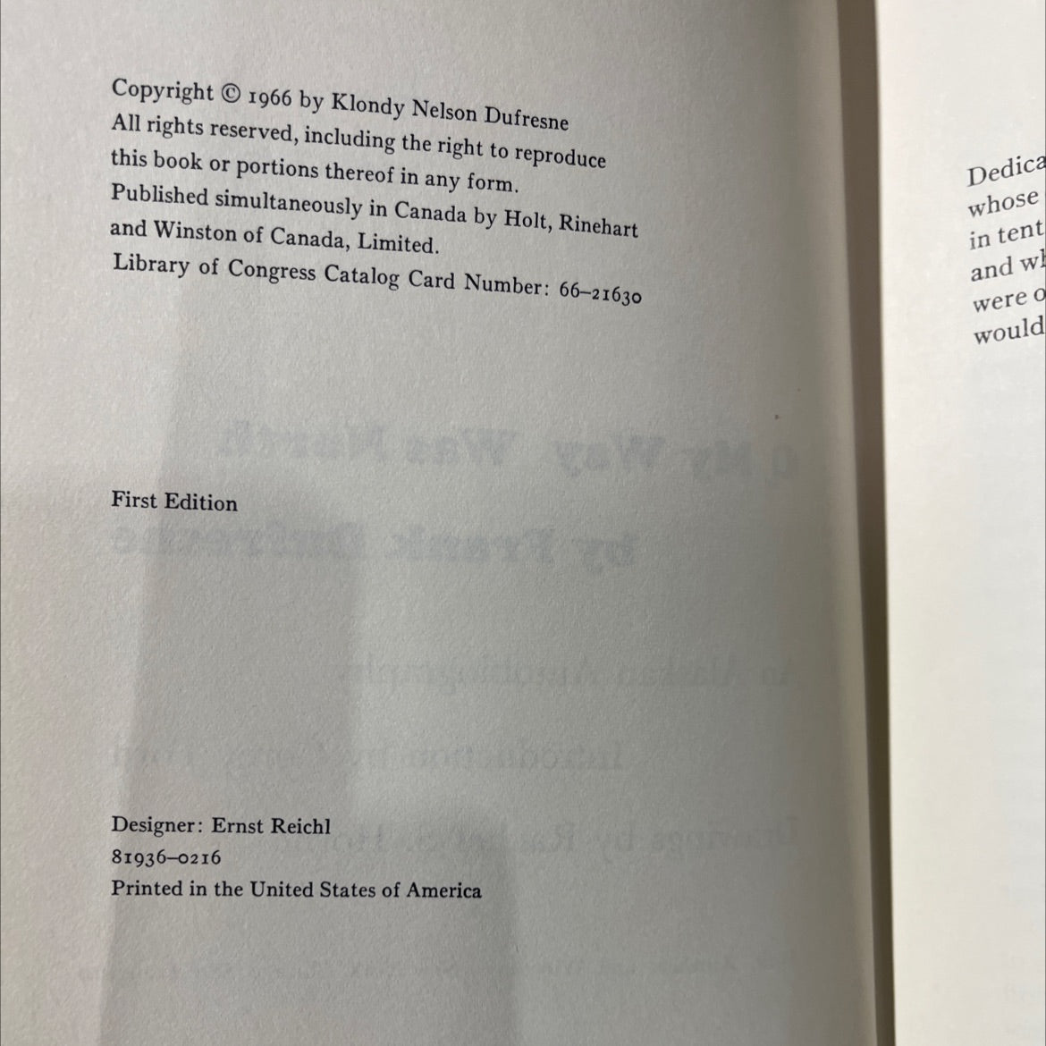 q my way was north book, by frank dufresne, 1966 Hardcover image 3