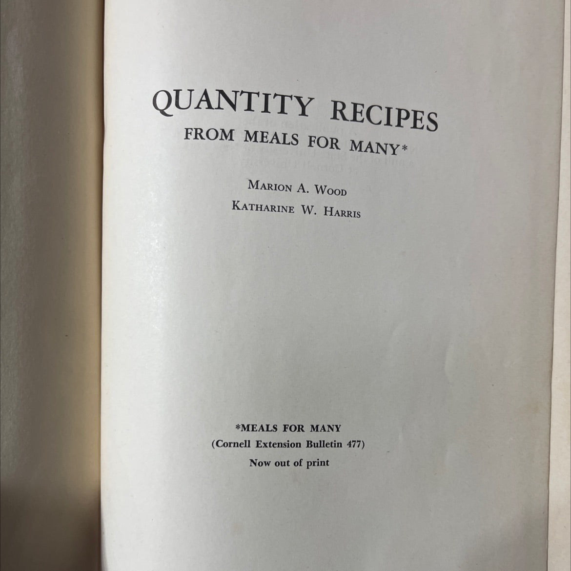 quantity recipes from meals for many book, by marion a. wood, katharine w. harris, 1970 Hardcover image 2