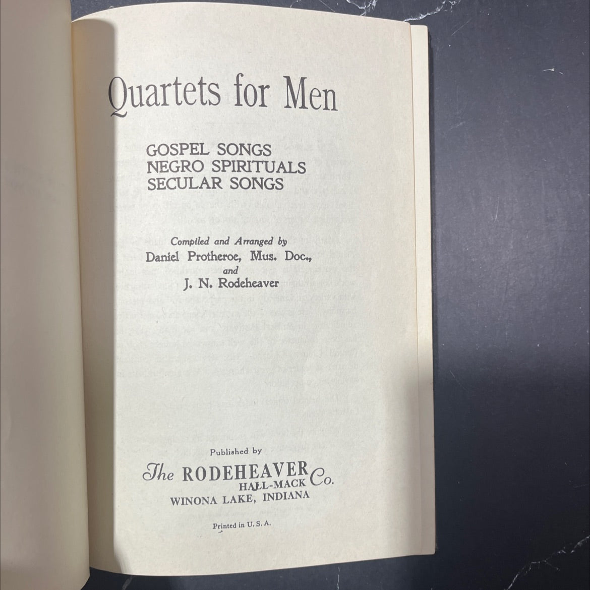 quartets for men gospel songs negro spirituals secular songs book, by daniel protheroe, mus. doc., j. n. rodeheaver, image 2
