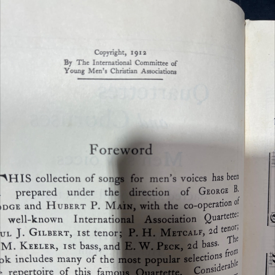 quartettes and choruses for men's voices book, by george b. hodge, hubert p. main, 1940 Hardcover image 3