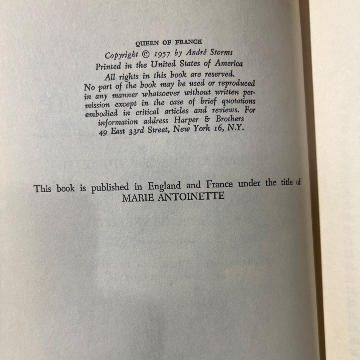 queen of france book, by andré castelot, 1957 Hardcover image 3